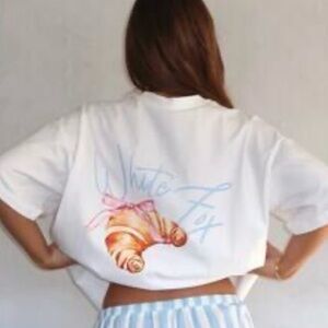White Fox Boutique White Tee with Croissant Graphic